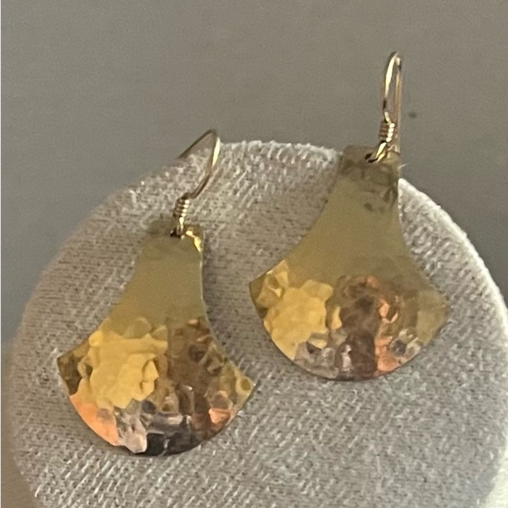 Boho Artisan Handmade Gold Tone Hammered Earrings